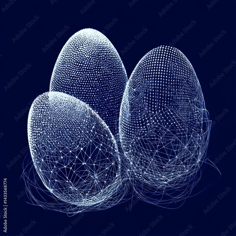 Aufkleber Abstract Network Spheres: Interconnected Nodes and Lines on Dark Blue Background, High-Tech Futuristic Design.