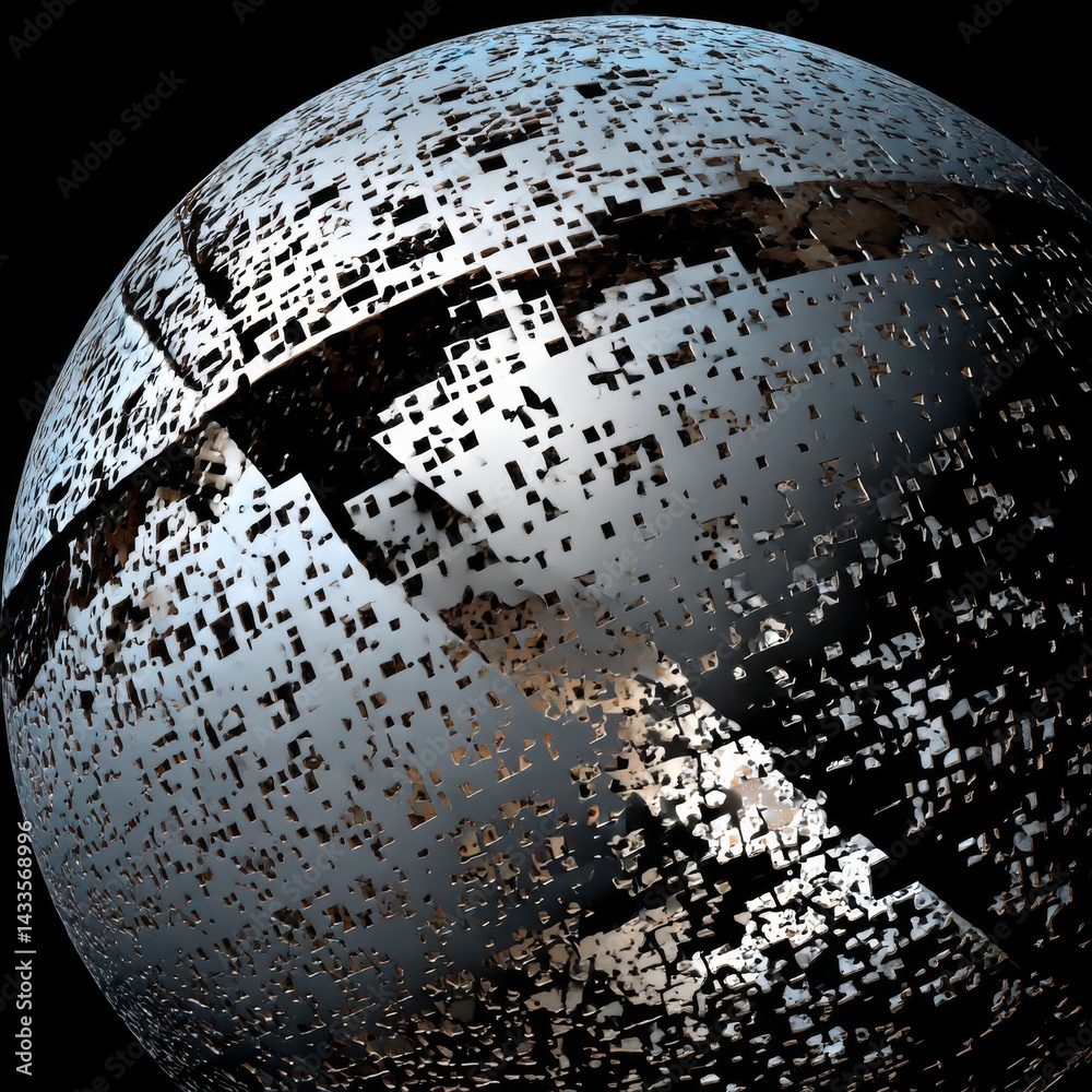 Aufkleber Abstract Spherical Structure with Perforated Metallic Surface Against a Black Background
