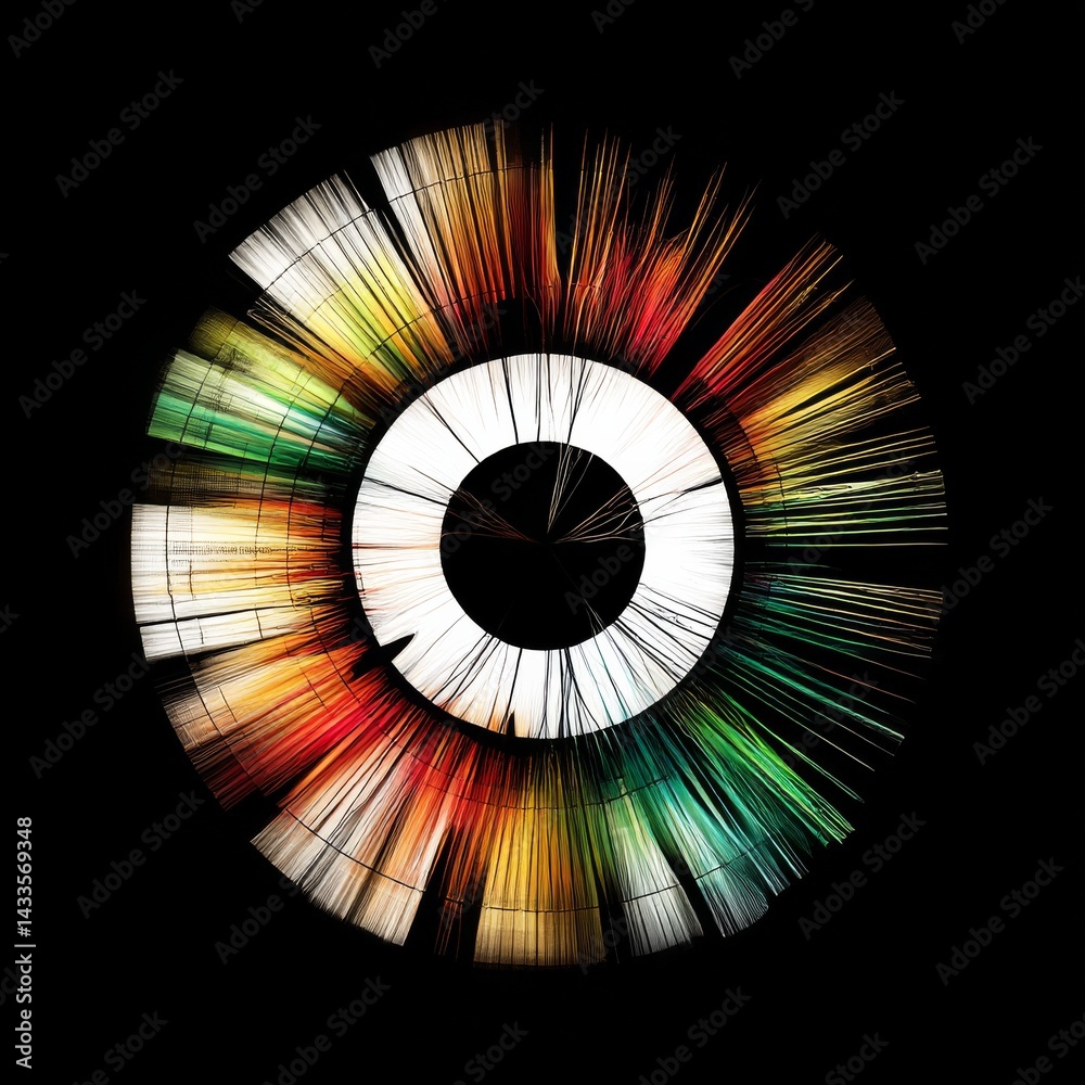 Leinwandbilder chromatic burst: a radiant spectrum emanating from a central void in dynamic, abstract circular desi