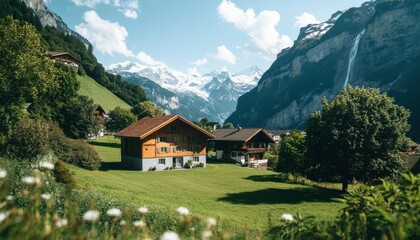 Fototapeta premium Alpine village nestled in a valley