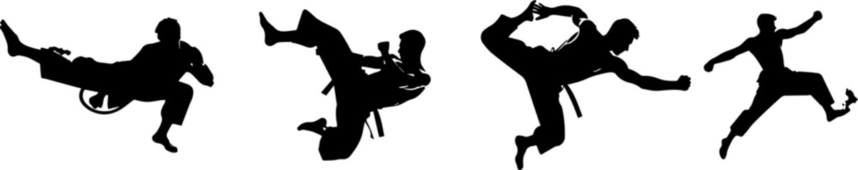 Martial Arts Silhouettes in Action – Karate and Taekwondo Flying Kicks