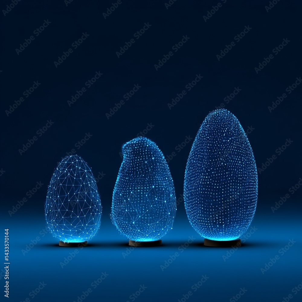 Poster digital eggs evolution: a futuristic display of technological growth and connectivity with blue ligh