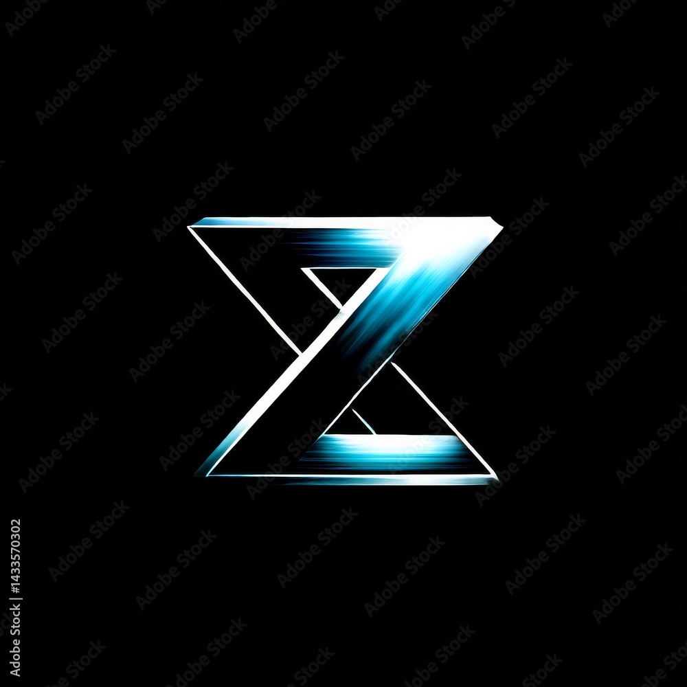 Leinwandbilder electric blue: an abstract geometric design of intersecting triangles in dynamic motion on black bac