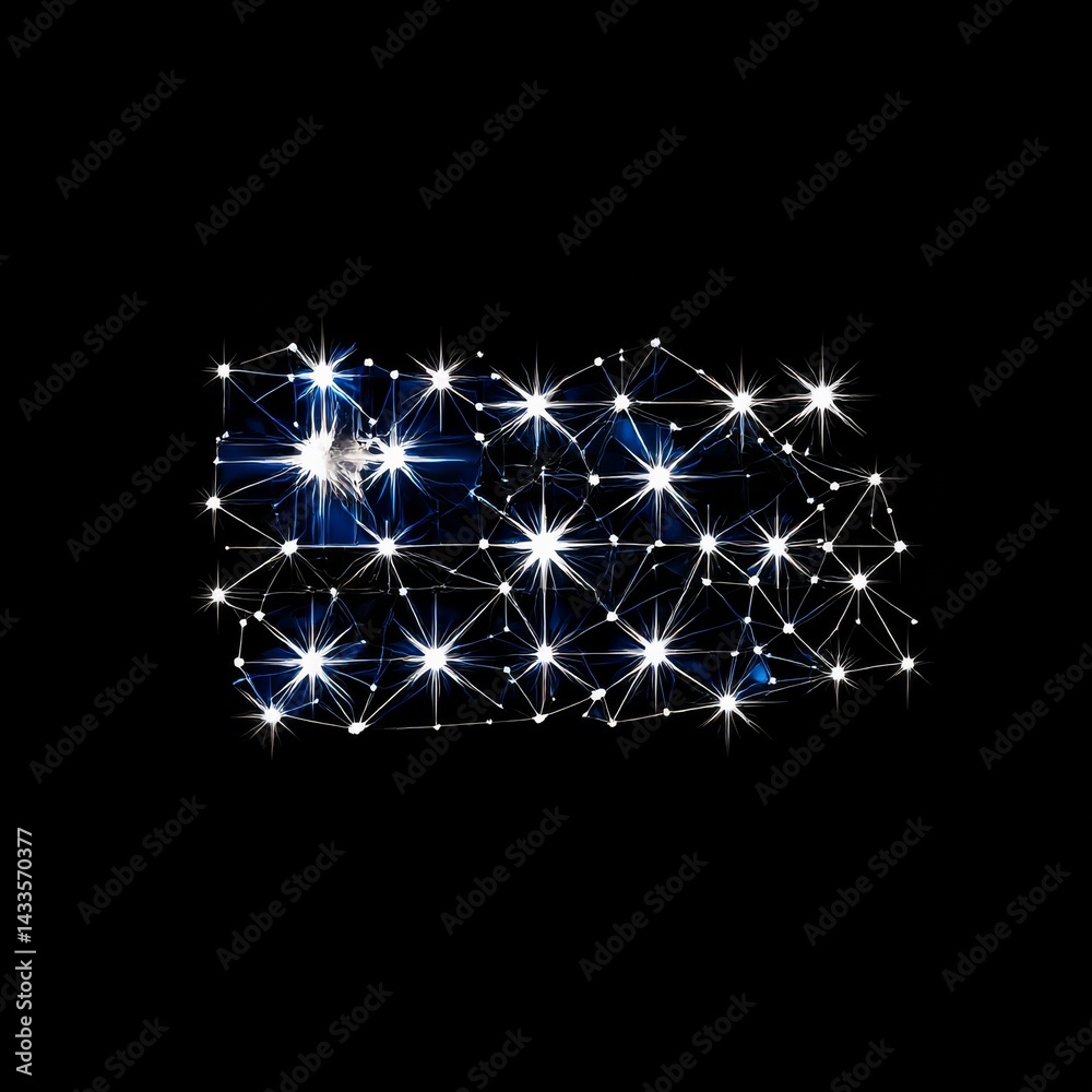 Aufkleber Elegant Stars & Constellations on a Deep Blue Surface Sparking with Light, Connected by a Network of Fine White Lines
