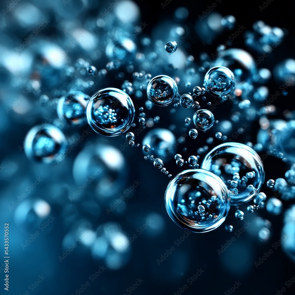 Aufkleber Floating Aqueous Spheres: Abstract Composition of Transparent Bubbles with Internal Structures and Bokeh Effect
