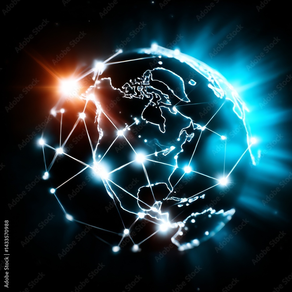 Poster global network connecting north america: a futuristic representation of interconnectivity and techno