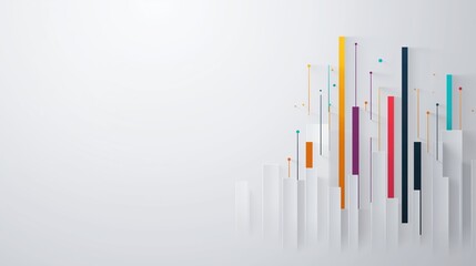 Abstract Colorful Data Bar Chart with 3D Depth and Clean Modern Design on White Background