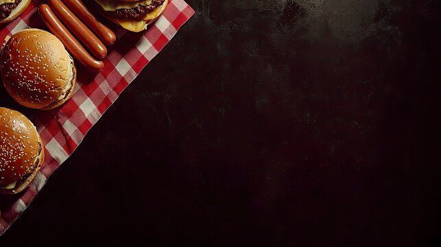 Burgers and Hot Dogs on Gingham Cloth