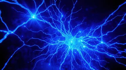 Neural network connection illuminated blue abstract science background