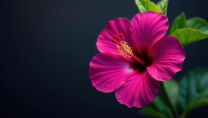 Fototapeta premium Single hibiscus, deep purple hue, striking detail , vivid, flower photography
