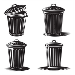 Trash can vector silhouette set