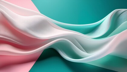 Obraz premium Abstract white fabric wave on teal and pink background.