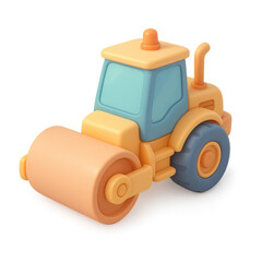 Fototapeta premium A stylized 3D cartoon steamroller with bright pastel body and large front drum roller used for flattening surfaces in construction projects and roadwork