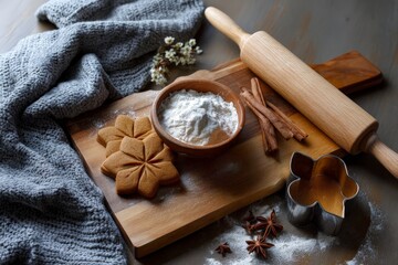 Cozy Winter Baking Flat Lay with Gingerbread Cookies and Ingredients