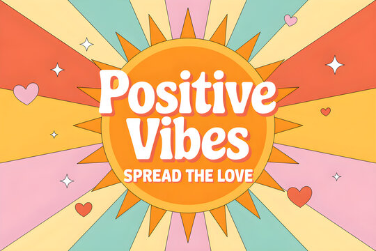 Sun shining with positive vibes spreading love and colorful rays
