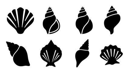 set of sea shell silhouette vector on tranparent background