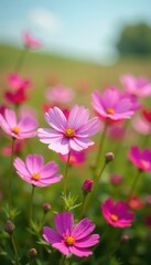 Fototapeta premium Vibrant cosmos flowers sway gently in a summer field , plant, red