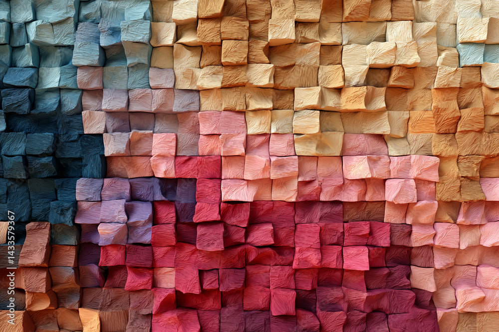 Poster Abstract textured background of multicolored cubic shapes, creating a three-dimensional effect, showcasing a modern and artistic design, suitable for various applications