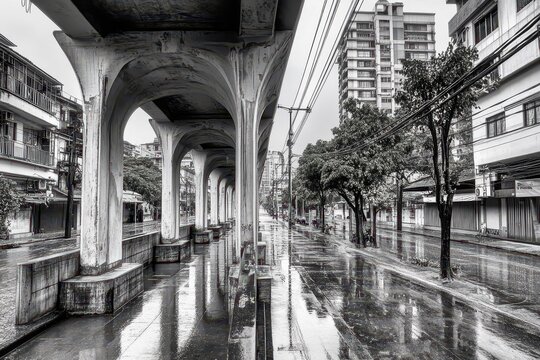 Fototapeta Urban Underpass on a Rainy Day