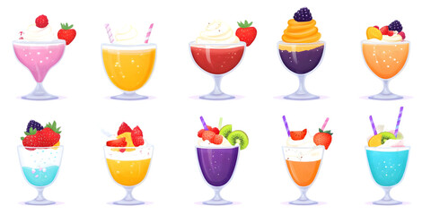 Pixelated Colorful Fruit Desserts In Glasses On Transparent Background Illustration