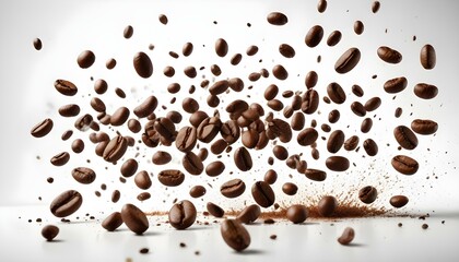 A captivating shot of coffee beans in motion, creating a dynamic, eye-catching visual.