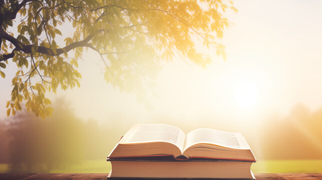 Open Book Under a Tree in a Sunlit Environment  