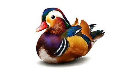 Obraz premium Brightly Colored Mandarin Duck Resting on a Surface Showcasing Its Vibrant Plumage and Patterns
