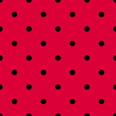 Red and black color abstract geometric spot polka dot seamless pattern.  Vector trendy background for poster, festival, music and textile