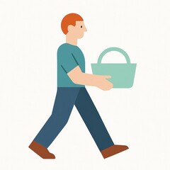 Man walking with harvest basket in minimalist vector design  