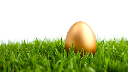 Fototapeta premium Golden Egg in Green Grass Happy Easter Holiday Greeting