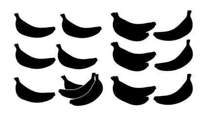 set of banana silhouette vector on tranparent background