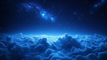 Obraz premium Night sky reveals serene clouds, shimmering stars, captivating galaxy creating dreamy, atmospheric, celestial panorama.