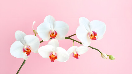 Fototapeta premium Elegant White Phalaenopsis Orchids on Pink Background