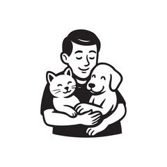 animal lovers hugging cats and dogs