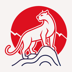 Vector art illustration of a panther on a mountaintop