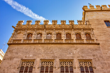 Obraz premium The Lonja de la Seda is a Gothic-style civil building in Valencia, Spain - exterior