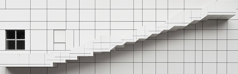 Abstract geometric patterns on white industrial wall with minimal design, gradient lighting and clean modern aesthetic, f/2.0 shallow depth of field.