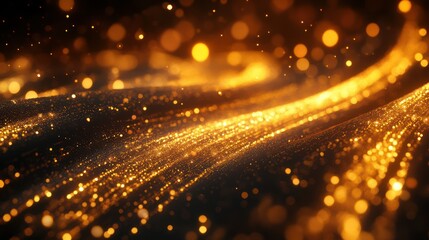 Fototapeta premium Gold glitter sparkles elegantly, creating iridescent backdrop, glowing bright, decorative graphic pattern, festive celebration.