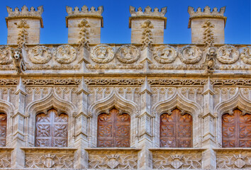 The Lonja de la Seda is Gothic-style civil building in Valencia, Spain - exterior detail