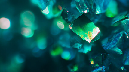 Abstract bokeh background with glowing teal and blue light effects