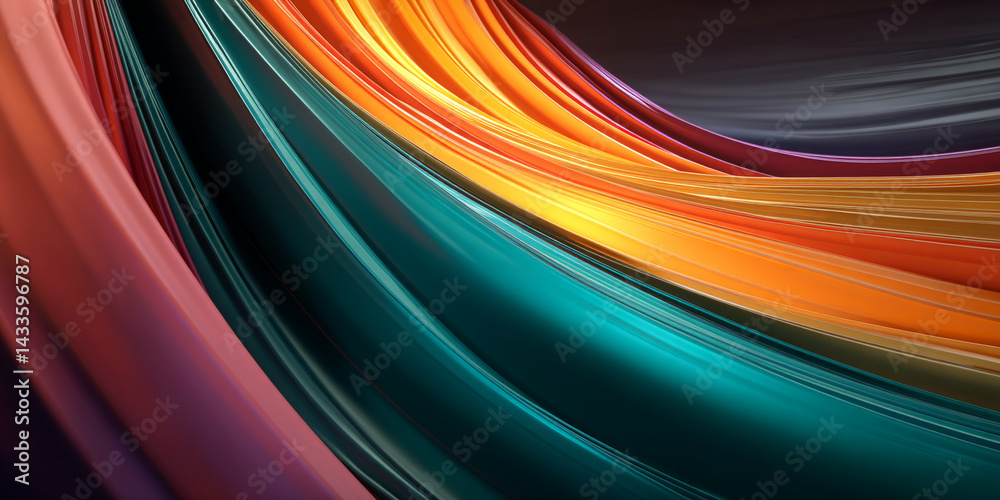 Aufkleber abstract image of flowing, colorful fabric-like lines in orange, teal, and maroon hues creating a dy