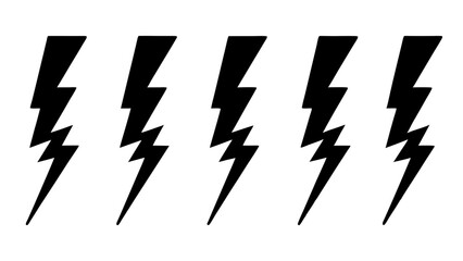set of flash lightning silhouette vector on tranparent background