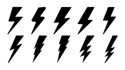 set of flash lightning silhouette vector on tranparent background