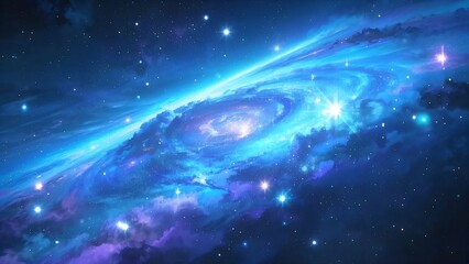 青い銀河の渦巻きと輝く星々 宇宙の神秘的な背景画像 宇宙空間の光景