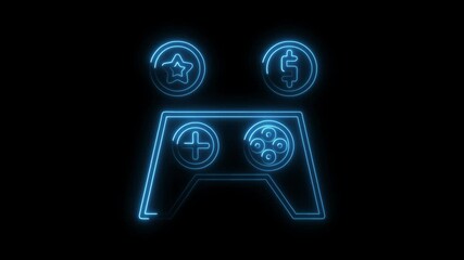 Glowing neon gamepad controller with star and dollar icons on dark background - Powered by Adobe