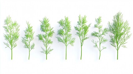Obraz premium Fresh Dill Sprigs 3D Render in Various Arrangements for Culinary and Herbal Concepts