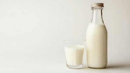 Refreshing Kefir Bottle with Half-Filled Glass - Healthy Probiotic Dairy Drink Concept