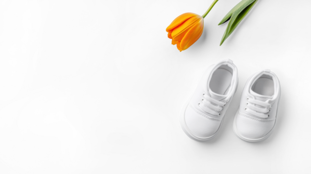 Baby Shoes with Flower and Hat on Transparent Background