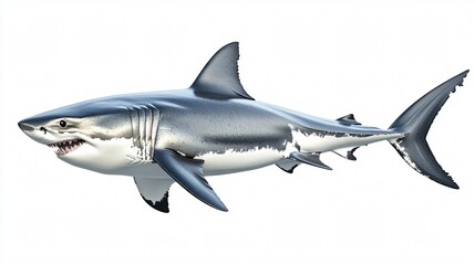 Fototapeta premium Professional Great White Shark Isolated on White Background Stock Photo