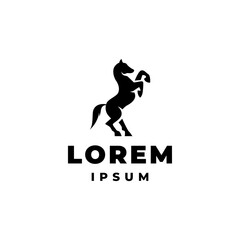 standing stallion horse logo design in silhouette flat black style vector